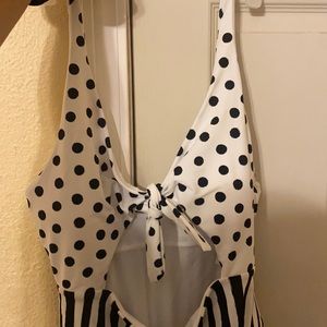 half striped half polka dot swimsuit